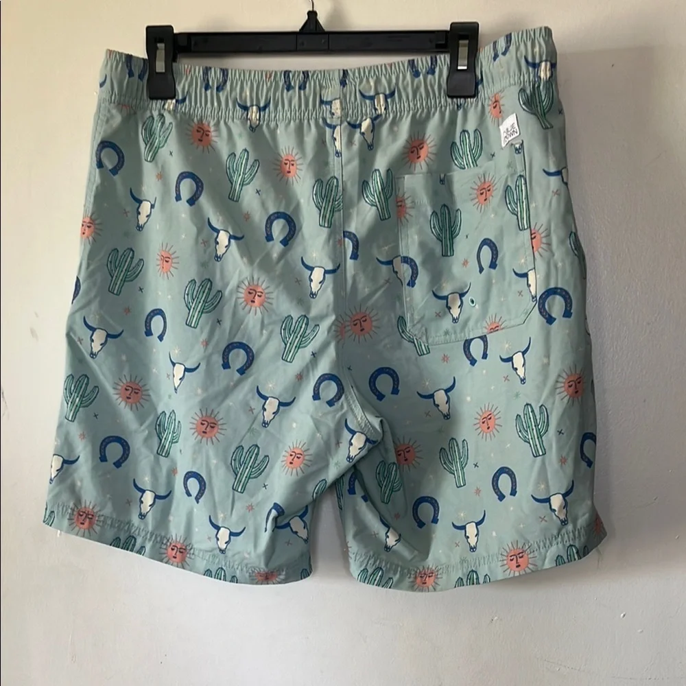 Men's Light Blue Swim Shorts with Cactus Print